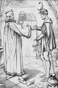 Faust und Mephisto schließen den Teufelspakt, Illustration von Julius Nisle