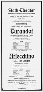 Plakat zur Premiere von Busonis Turandot & Arlecchino