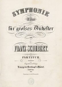 Deckblatt der Partitur zu Schuberts Sinfonie Nr. 8. Breitkopf & Härtel, um 1850