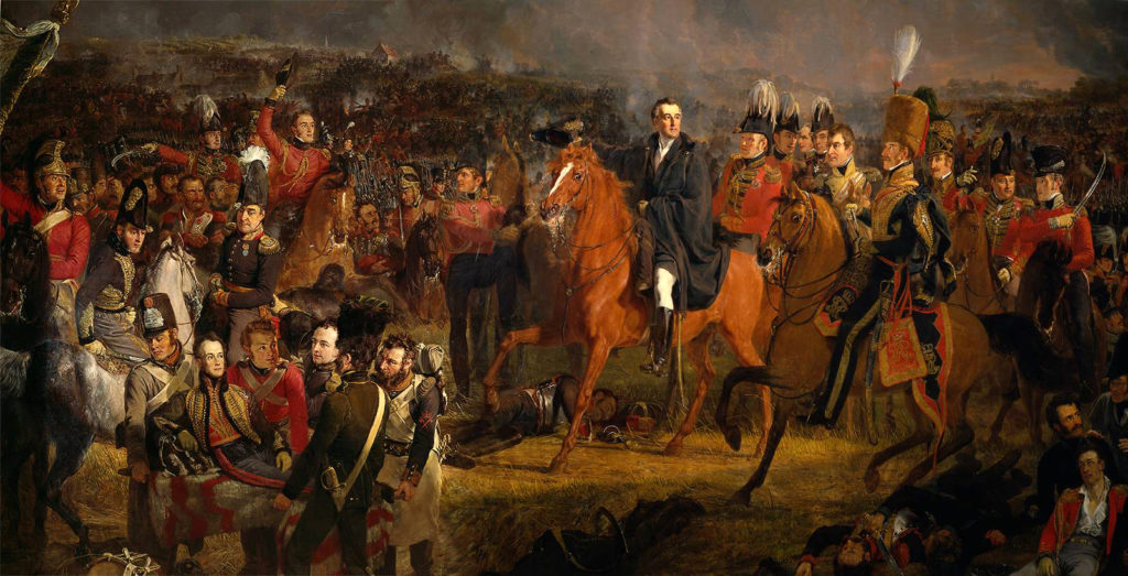 Die Schlacht von Waterloo; in der Mitte: Arthur Wellesley, 1. Duke of Wellington. Gemälde von Jan Willem Pienemann