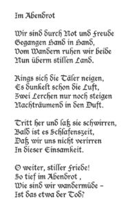 Joseph von Eichendorff: Im Abendrot. Richard Strauss' vertonte das Gedicht in seinen "Vier letzten Liedern"