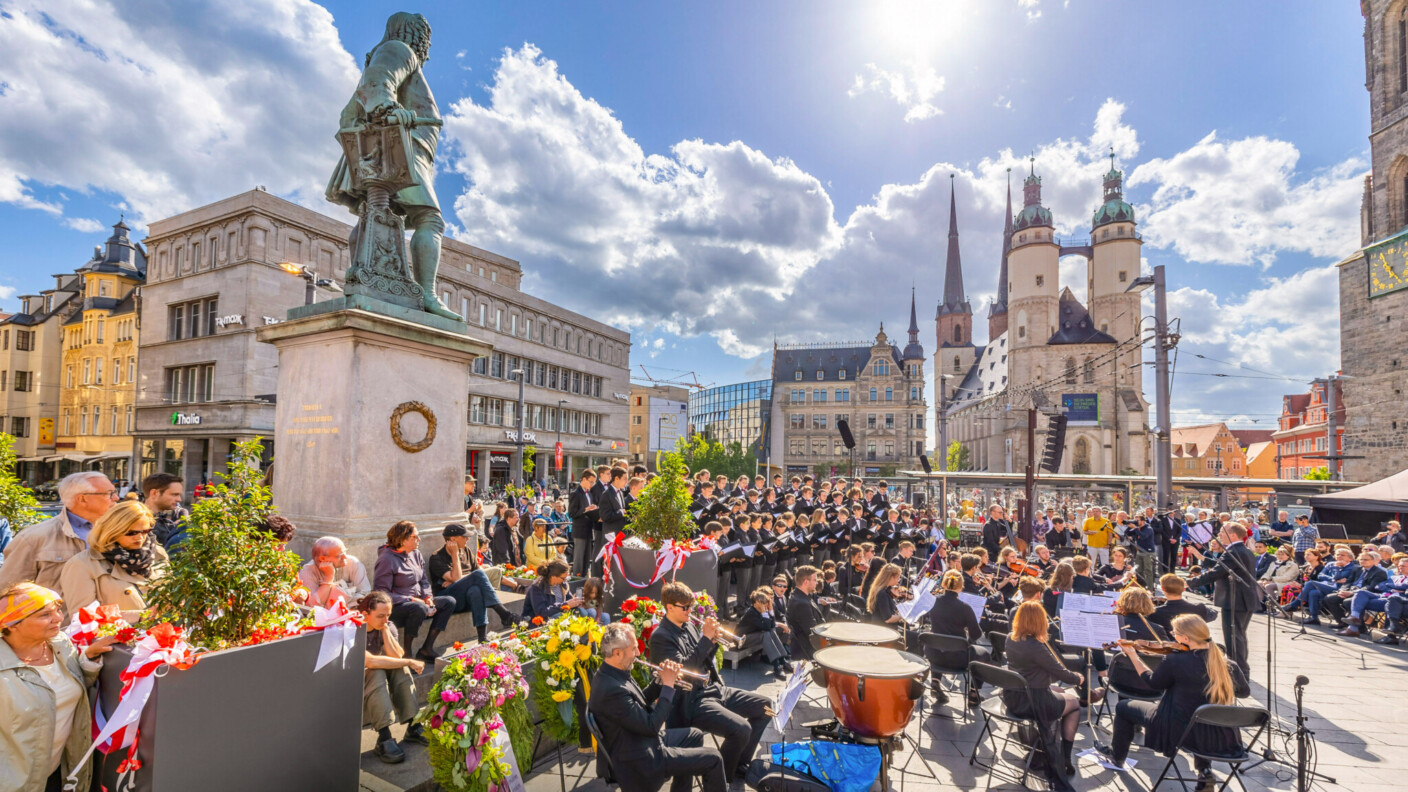 Im Frühling wird der Marktplatz in Halle zum klingenden Händel-Denkmal